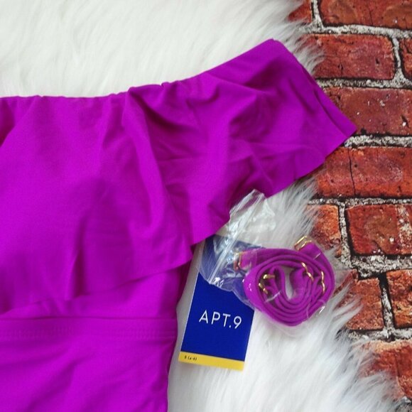 NWT Apt 9 Off-Shoulder Ruffle Tankini Top Swimsuit Convertible Strap S - Picture 4 of 10